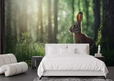 A wild hare in the wood Generative AI Wall mural