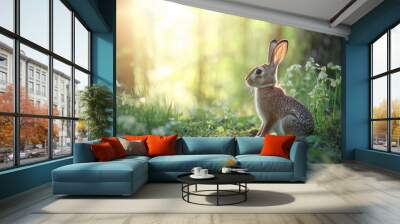 A wild hare in the wood Generative AI Wall mural