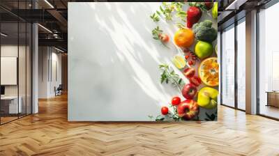 Delicious Natural Bio vegetables and fruits on a white background Generative AI Wall mural