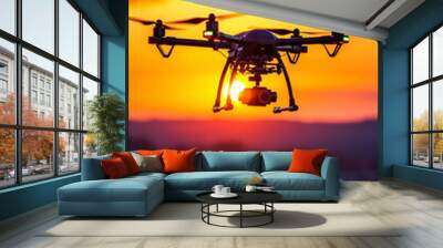 Drone against sunset Generative AI Wall mural