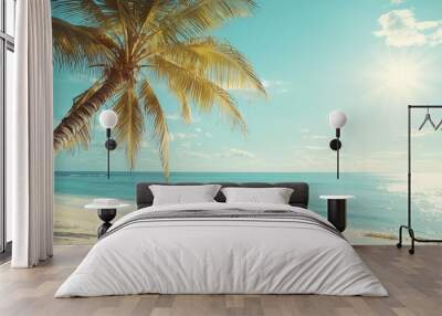 palm tree on the ocean shore white sand vacation holiday Generative AI Wall mural