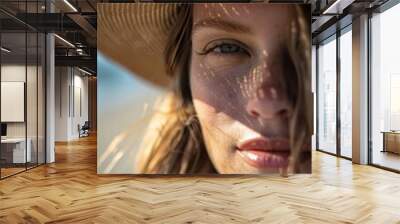 Photorealistic beautiful young woman on the seashore Generative AI Wall mural