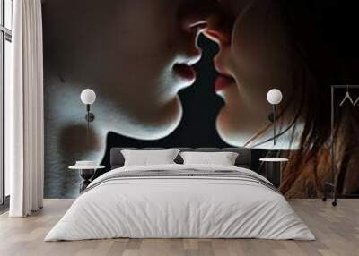 silhouette of a young kissing couple Generative AI Wall mural