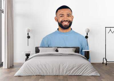 Man, portrait and happy with confidence for relax with casual fashion, outfit and trendy style with beard. Face, smile and person with optimism and good mood isolated on a png transparent background Wall mural