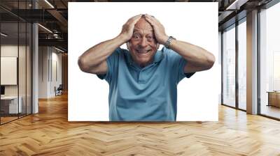 PNG Shot of an older man with his hands on his head in shock in a studio. Wall mural