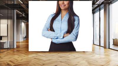 Portrait, smile and woman with arms crossed, business and confident lady isolated against a transparent background. Face, female person and employee with happiness, consultant and promotion with png Wall mural