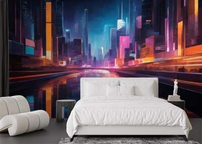 colorful art abstract night lights of a modern futuristic cityscape Wall mural