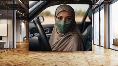 muslim women seating in the car.AI Generative Wall mural