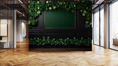 St. Patrick's Day leaves on black background Wall mural