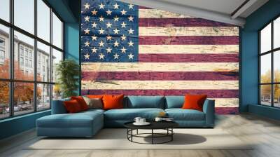 USA flag on Birch Bark Wall mural