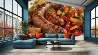 sweet italian sausage with red roasted potatoes served with sauteed peppers and onions Wall mural