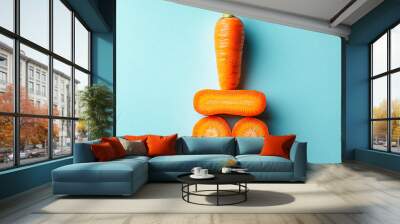 A carrot is cut in half and is used to make a face Wall mural