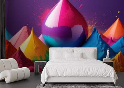 abstract creative concept background with colorful paint splash. 3d illustration abstract creative concept background with colorful paint splash. 3d illustration colorful holi powder in bowl with colo Wall mural