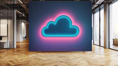 cloud with neon light. vector illustration. glowing cloud icon. cloud with neon light. vector illustration. glowing cloud icon. glowing neon line cloud icon isolated on blue background. vector illustr Wall mural