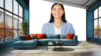 Portrait, smile and management with a business woman isolated on a transparent background for a career opportunity. Corporate, trust and motivation with a happy young female professional on PNG Wall mural