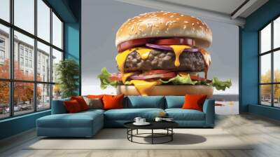 tasty burger with cheese tasty burger with cheese big hamburger on a dark background. Wall mural