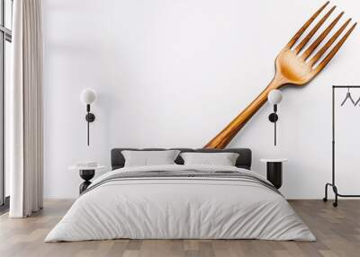 Classic Wooden Fork Displayed on White Background Wall mural