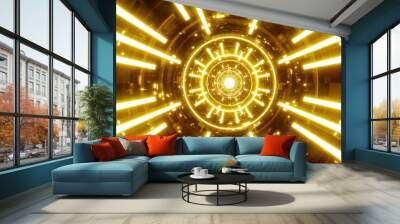 Glowing Gold Beam in the Glittering Lights Technology Tunnel Wall mural