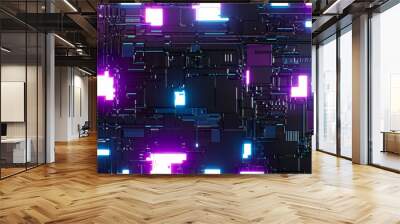 Glowing neon light sci fi tech circuit board background 3d rendering Wall mural