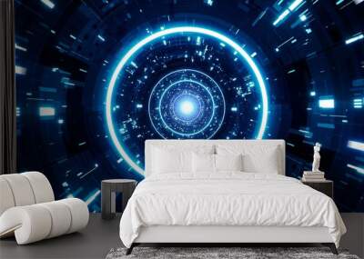 Shiny Blue Cyber Technology Tunnel VJ Art Background Wall mural