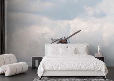 blériot xi gnome engined production aircraft flies against cloudy sky background Wall mural