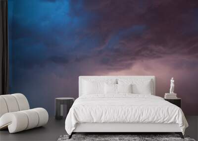 Forked lightning over skyline in night sky background. Moscow, Russia.
 Wall mural