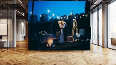 Amazing wedding couple near the river at night Wall mural