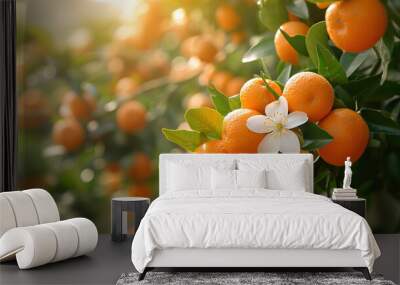 The Magical Avenue of Tangerine Gardens: An Oasis of Aromas and Golden Radiance, where the Lightness of the Wind and the Sweetness of the Sun's Rays Meet, Plunging into The Floral Notes of A Citrus Wall mural