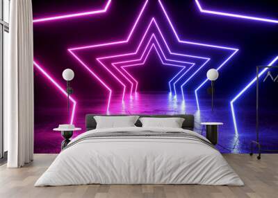 neon light shapes on black background,rainbow colors, 3d rendering,conceptual image. Wall mural