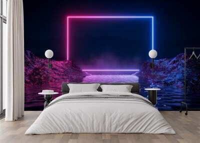 neon light shapes on black background,rainbow colors, empty space, 80's retro style, fashion show st Wall mural