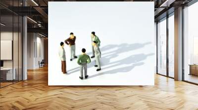 Business leadership, Teamwork power and confidence concept. Miniature people businessman small figure standing with talking on white background. With copy space for your text. Wall mural