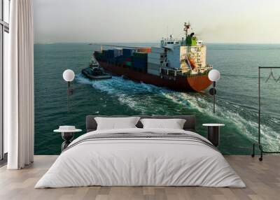 cargo container ship carrying in sea to import export goods and distributing products to dealer and consumers across asia pacific worldwide, global business and industry delivery service  Wall mural