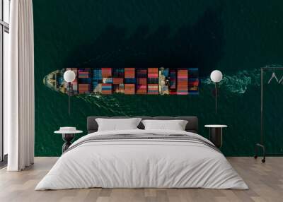 cargo container ship carrying in sea to import export goods and distributing products to dealer and consumers to international asia pacific and worldwide, Wall mural