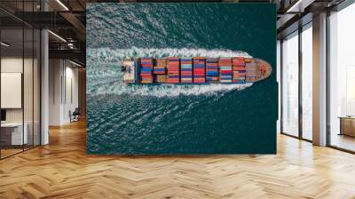 cargo ship sailing on the sea top view from drone Wall mural