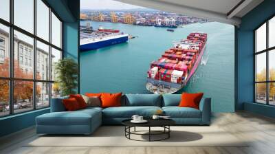 container ship in sea, international import export, global business and industry service, shipping cargo logistic by sea, asia pacific, Wall mural