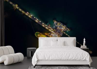 night shot oil tanker shipping loading in oil station import and export  logistics transportation business top view Wall mural