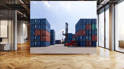 shipping container stack area for cargo transportation wide angle view business Service and industry transportation concept Wall mural