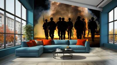 soldiers walkers carry weapon of fire Wall mural