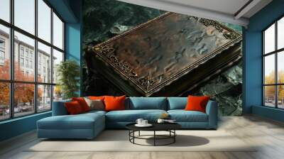 A book of spells that holds the secrets to arcane mysteries, bound in enchanted leather Wall mural