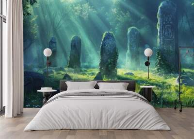 A mystical scene of a druids sacred grove filled with ancient standing stones Wall mural