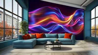 Abstract glowing neon wave background. Wall mural