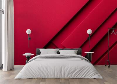 Abstract red geometric background with diagonal lines and overlapping shapes. Minimalist design. Wall mural