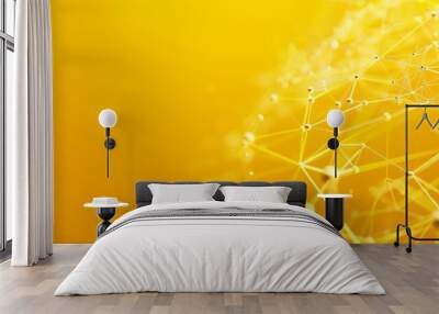 Abstract yellow background with glowing network structure. Wall mural