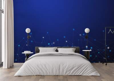 Blue technology and Science abstract background with blue and white line dot. Business and Connection concept. Futuristic and Industry 4.0 concept. Internet cyber data link and network theme. Wall mural