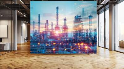 Future factory plant and energy industry concept in creative graphic design Oil Wall mural