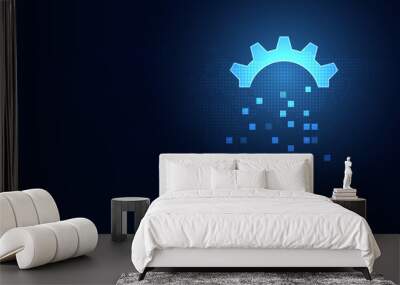 Futuristic blue gear digital transformation abstract technology background. Artificial intelligence and big data concept. Business growth computer and investment industry 4.0. Vector illustration Wall mural