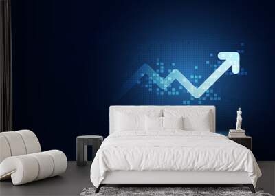 Futuristic raise arrow chart digital transformation abstract technology background. Big data and business growth currency stock and investment economy . Vector illustration Wall mural