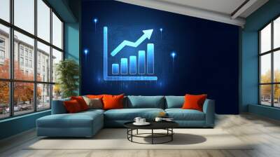 Futuristic raise arrow chart digital transformation abstract technology background. Big data and business growth currency stock and investment economy. Vector illustration Wall mural