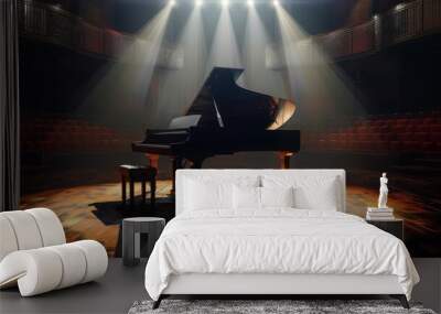 Grand piano on stage with spotlight waiting for the maestro in an empty concert hall Wall mural