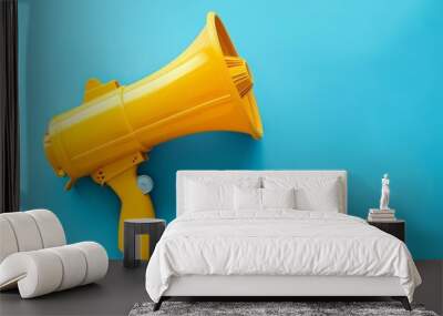 Protest megaphone in bright yellow on a cobalt blue background With copy space Wall mural